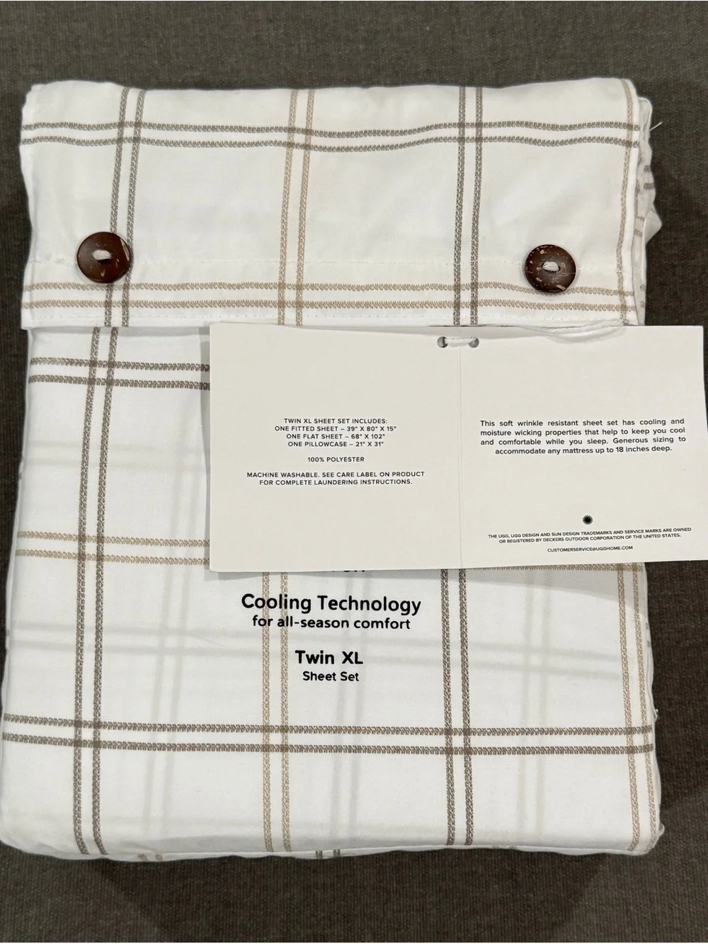 UGG White & Tan Plaid Twin XL Sheet Set